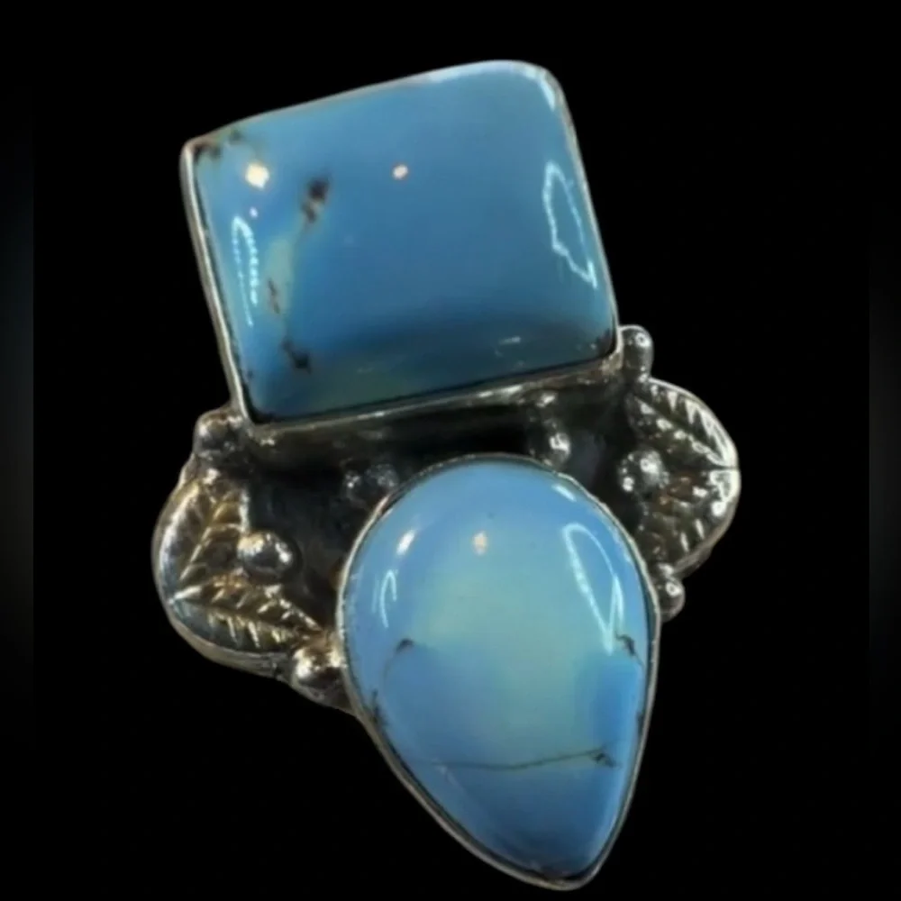 Double Golden Hills Turquoise and Sterling Silver Ring 7